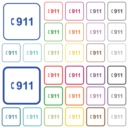 Emergency call 911 color flat icons in rounded square frames. Thin and thick versions included.のイラスト素材