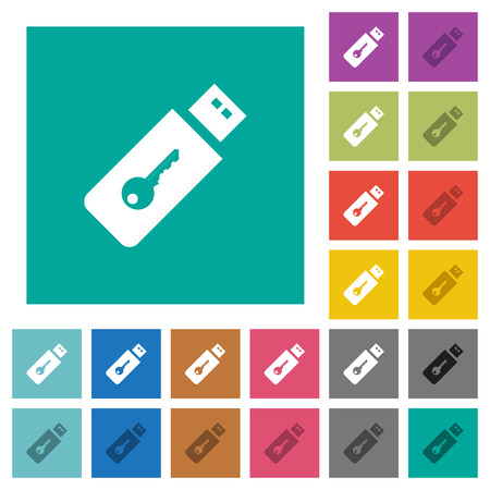 Hardware key multi colored flat icons on plain square backgrounds. Included white and darker icon variations for hover or active effects.のイラスト素材