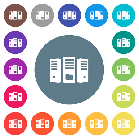 File server flat white icons on round color backgrounds. 17 background color variations are included.のイラスト素材