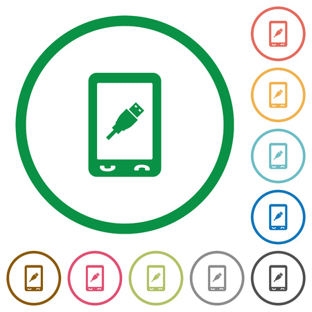 Mobile usb connection flat color icons in round outlines on white backgroundのイラスト素材