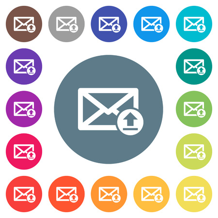 Sending email flat white icons on round color backgrounds. 17 background color variations are included.のイラスト素材
