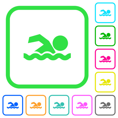 Swimming man vivid colored flat icons in curved borders on white backgroundのイラスト素材