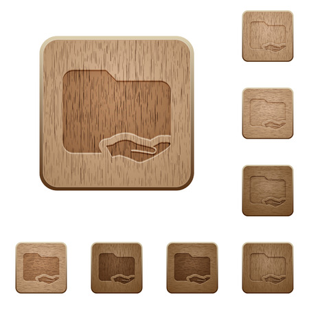 Shared folder on rounded square carved wooden button stylesのイラスト素材