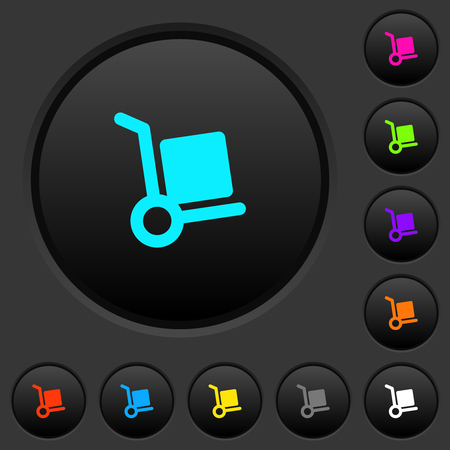 Hand truck dark push buttons with vivid color icons on dark grey backgroundのイラスト素材