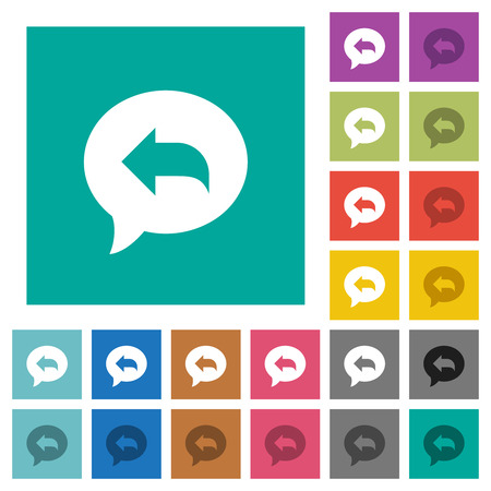 Reply message multi colored flat icons on plain square backgrounds. Included white and darker icon variations for hover or active effects.のイラスト素材