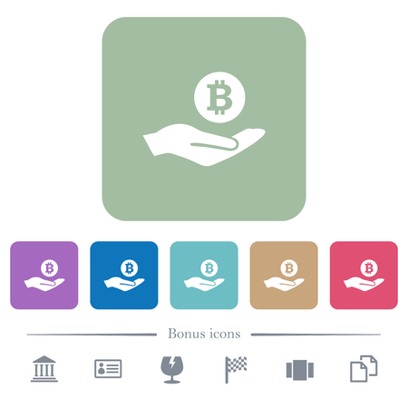 Bitcoin earnings white flat icons on color rounded square backgrounds. 6 bonus icons includedのイラスト素材