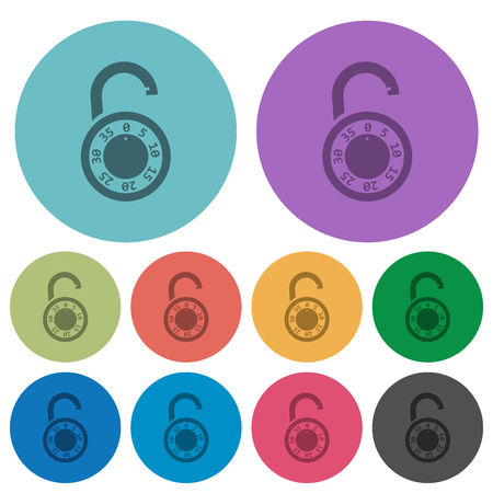 Unlocked round combination lock darker flat icons on color round backgroundのイラスト素材