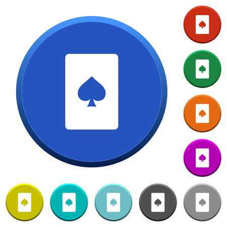 Spades card symbol round color beveled buttons with smooth surfaces and flat white iconsのイラスト素材