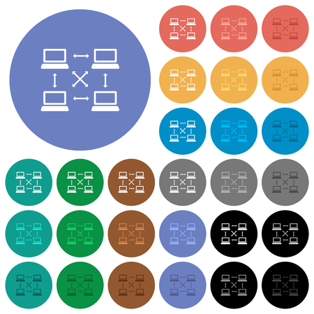 Content delivery network multi colored flat icons on round backgrounds. Included white, light and dark icon variations for hover and active status effects, and bonus shades.のイラスト素材