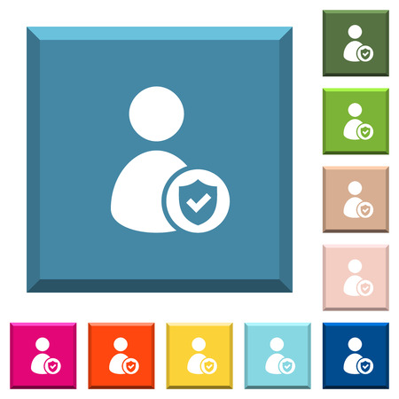 User account protected white icons on edged square buttons in various trendy colorsのイラスト素材