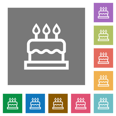 Birthday cake flat icons on simple color square backgroundsのイラスト素材