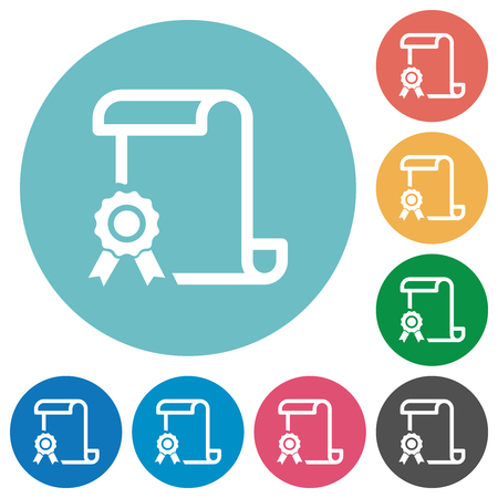 Scroll with certificate on left flat white icons on round color backgroundsのイラスト素材