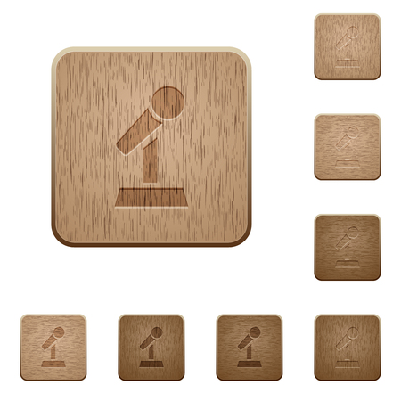 Microphone with stand on rounded square carved wooden button stylesのイラスト素材