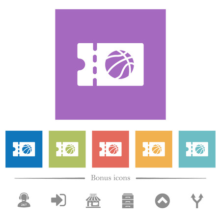 Basketball discount coupon flat white icons in square backgrounds. 6 bonus icons included.のイラスト素材