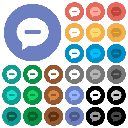 Delete comment multi colored flat icons on round backgrounds. Included white, light and dark icon variations for hover and active status effects, and bonus shades.のイラスト素材