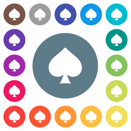Spades card symbol flat white icons on round color backgrounds. 17 background color variations are included.のイラスト素材