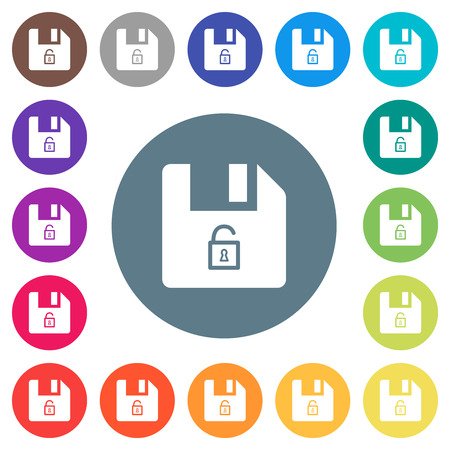 Unlock file flat white icons on round color backgrounds. 17 background color variations are included.のイラスト素材