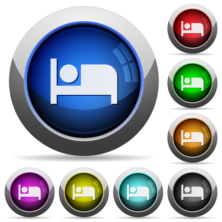 Hotel icons in round glossy buttons with steel framesのイラスト素材