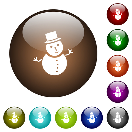 Snowman white icons on round color glass buttonsのイラスト素材