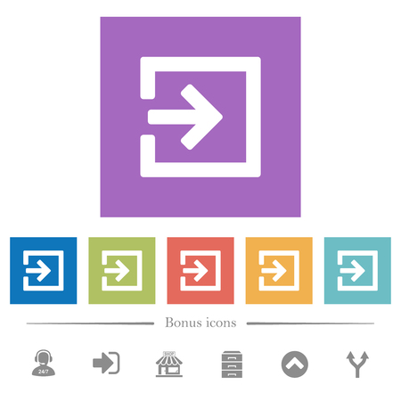 Import with inside arrow flat white icons in square backgrounds. 6 bonus icons included.のイラスト素材