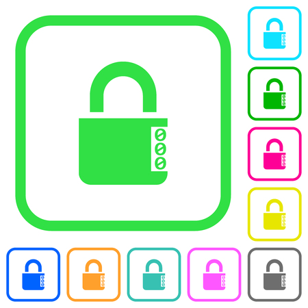 Locked combination lock with side numbers vivid colored flat icons in curved borders on white backgroundのイラスト素材