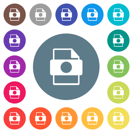 Certificate file flat white icons on round color backgrounds. 17 background color variations are included.のイラスト素材