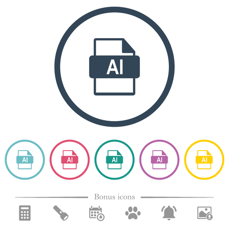 AI file format flat color icons in round outlines. 6 bonus icons included.のイラスト素材
