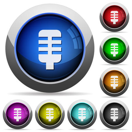 Microphone icons in round glossy buttons with steel framesのイラスト素材