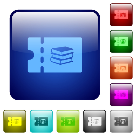 Bookstore discount coupon icons in rounded square color glossy button setのイラスト素材