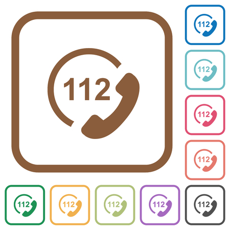 Emergency call 112 simple icons in color rounded square frames on white backgroundのイラスト素材