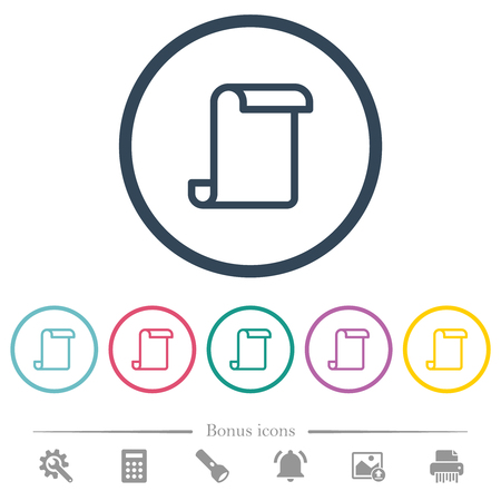 Blank paper scroll flat color icons in round outlines. 6 bonus icons included.のイラスト素材