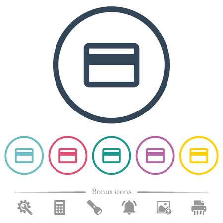 Single credit card flat color icons in round outlines. 6 bonus icons included.のイラスト素材