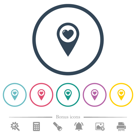 Favorite GPS map location flat color icons in round outlines. 6 bonus icons included.のイラスト素材