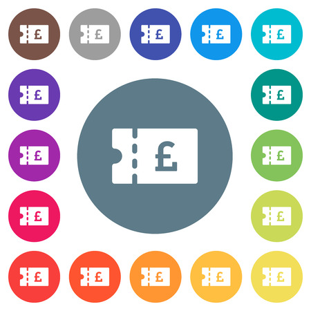 Pound discount coupon flat white icons on round color backgrounds. 17 background color variations are included.のイラスト素材