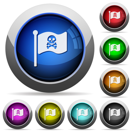 Pirate flag icons in round glossy buttons with steel framesのイラスト素材