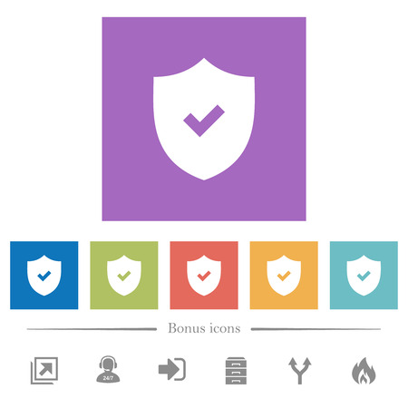 Active security flat white icons in square backgrounds. 6 bonus icons included.のイラスト素材