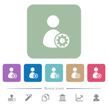User account settings white flat icons on color rounded square backgrounds. 6 bonus icons includedのイラスト素材