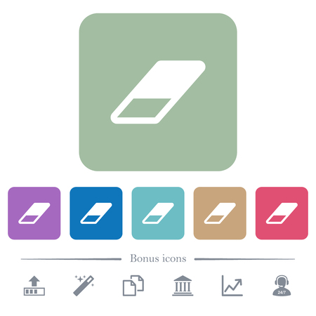 Eraser white flat icons on color rounded square backgrounds. 6 bonus icons includedのイラスト素材