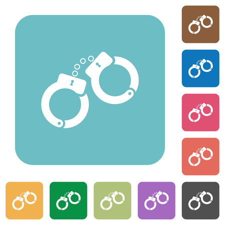 Handcuffs white flat icons on color rounded square backgroundsのイラスト素材