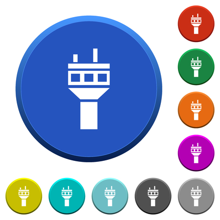 Air control tower round color beveled buttons with smooth surfaces and flat white iconsのイラスト素材