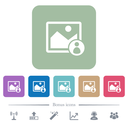 Image owner white flat icons on color rounded square backgrounds. 6 bonus icons includedのイラスト素材