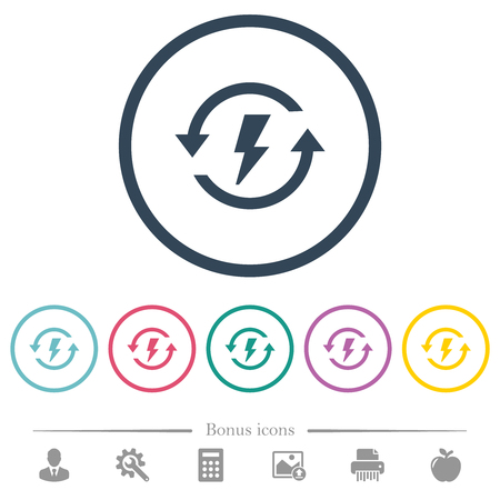 Renewable energy flat color icons in round outlines. 6 bonus icons included.のイラスト素材