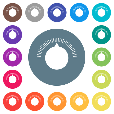 Volume control flat white icons on round color backgrounds. 17 background color variations are included.のイラスト素材
