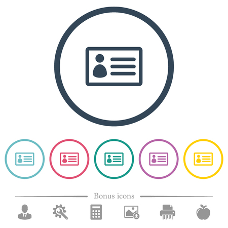 ID card flat color icons in round outlines. 6 bonus icons included.のイラスト素材