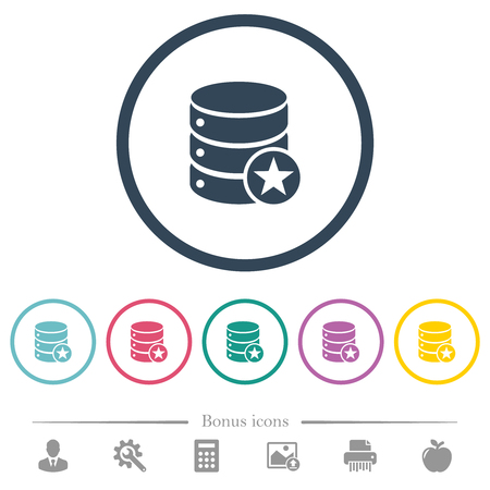Marked database flat color icons in round outlines. 6 bonus icons included.のイラスト素材