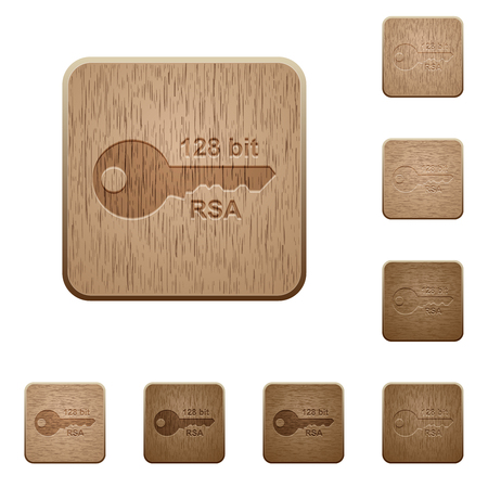 128 bit rsa encryption on rounded square carved wooden button stylesのイラスト素材