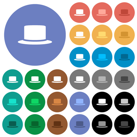 Silk hat multi colored flat icons on round backgrounds. Included white, light and dark icon variations for hover and active status effects, and bonus shades.のイラスト素材