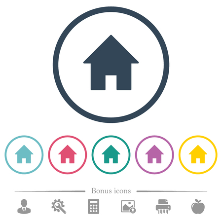 Home flat color icons in round outlines. 6 bonus icons included.のイラスト素材