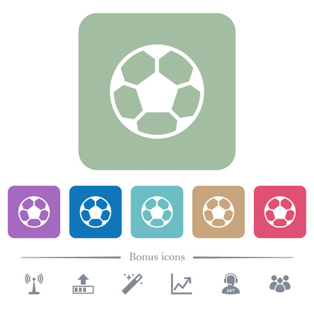Soccer ball white flat icons on color rounded square backgrounds. 6 bonus icons includedのイラスト素材