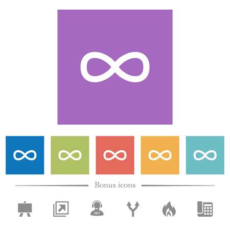 Infinity symbol flat white icons in square backgrounds. 6 bonus icons included.のイラスト素材